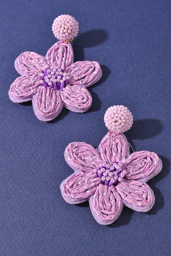 Raffia Flower Earrings- Lilac