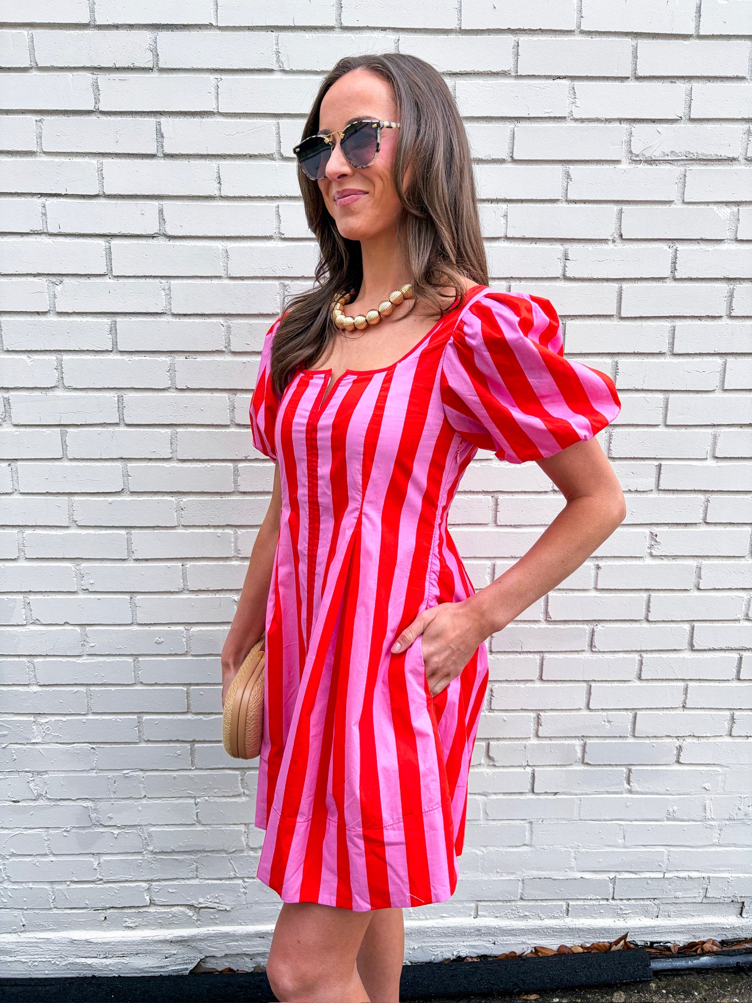 Boardwalk Babe Mini Dress-Pink/Red