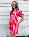 Boardwalk Babe Mini Dress-Pink/Red