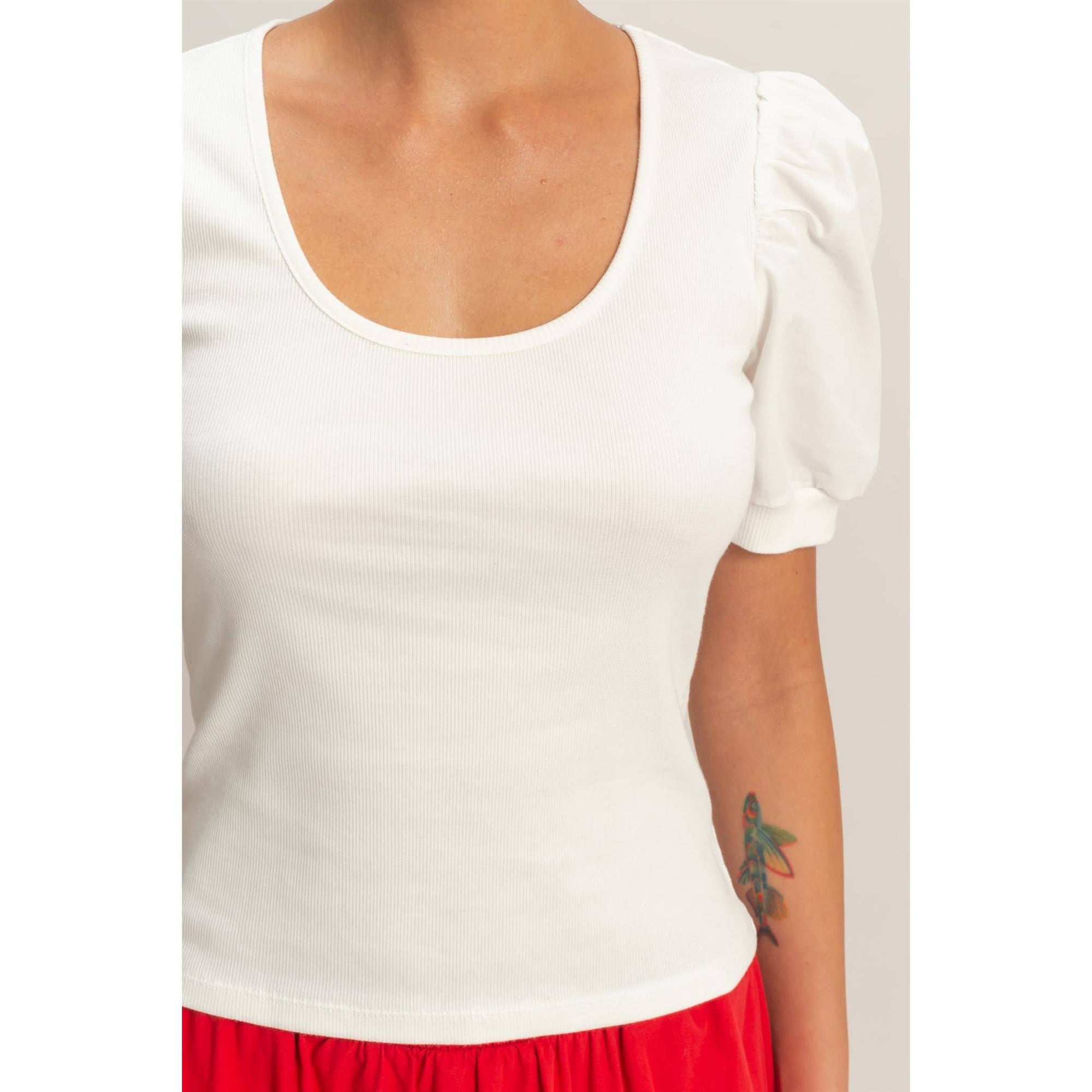 Perfect Fit Puff Sleeve Top-White
