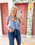 Vintage Grace Embroidered Top-Dusty Blue
