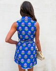 Meet-Cute Belted Floral Dress-Blue