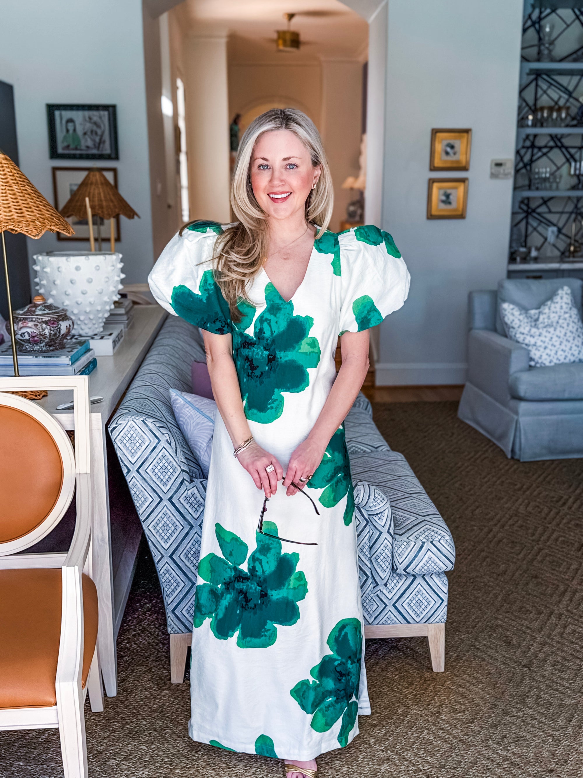 PREORDER: Camellia Puff-Sleeve Maxi Dress-Kelly Green