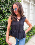 Lady Luck Embroidered Peplum Top