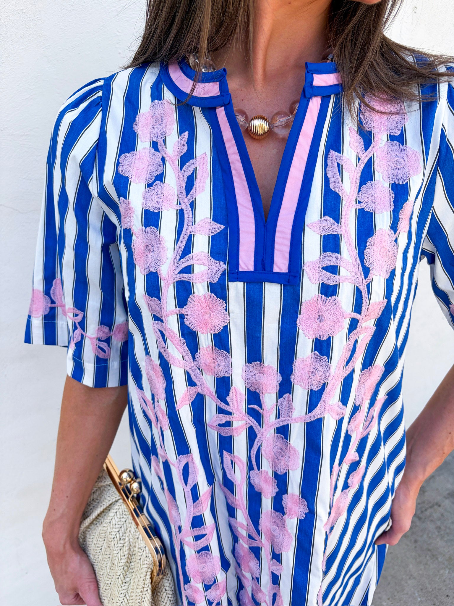 Riviera Maya Embroidered Shift Dress-Blue