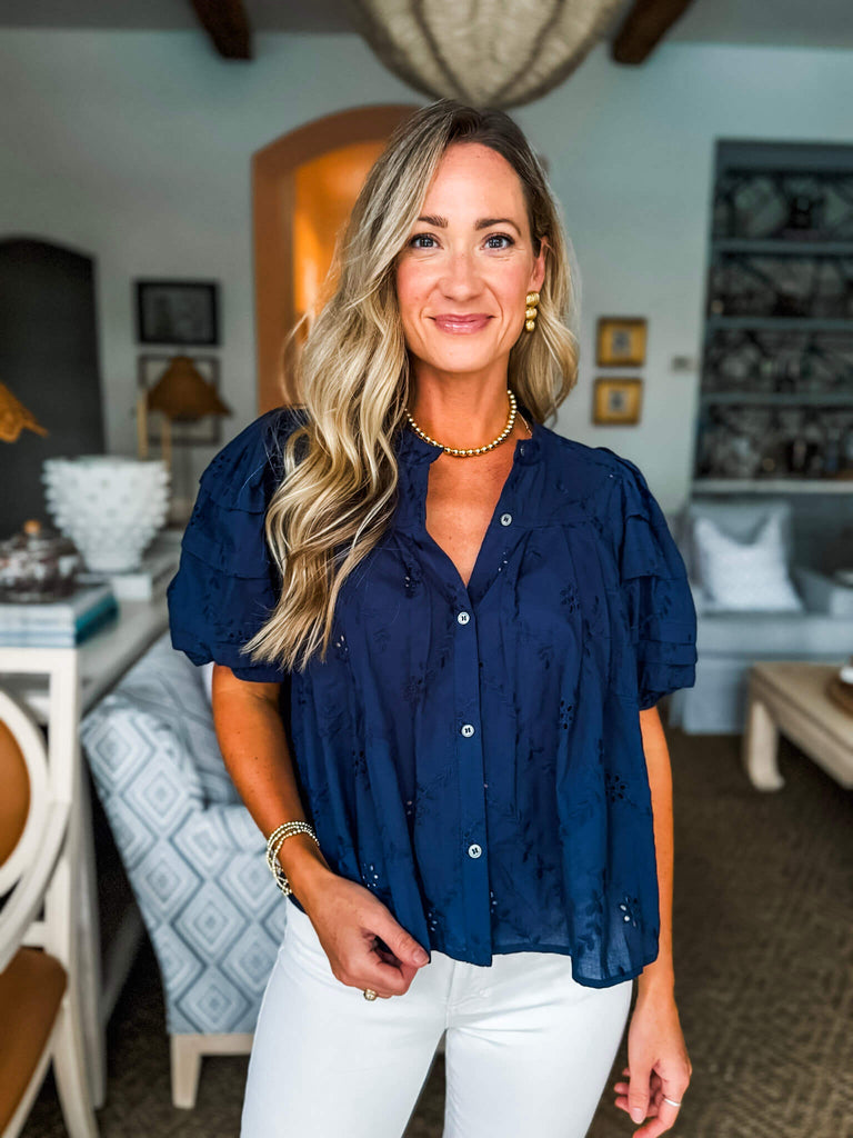Tilly Eyelet Top-Blue