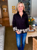 Poppy Fields Ricrac Trim Top-Black