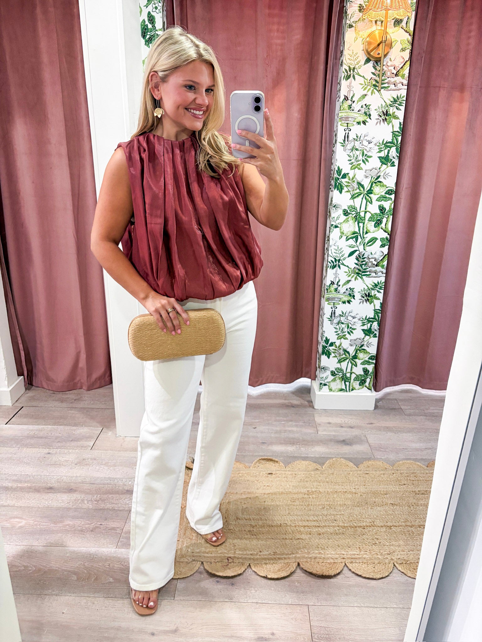 Estelle Pleated Balloon Top-Rust