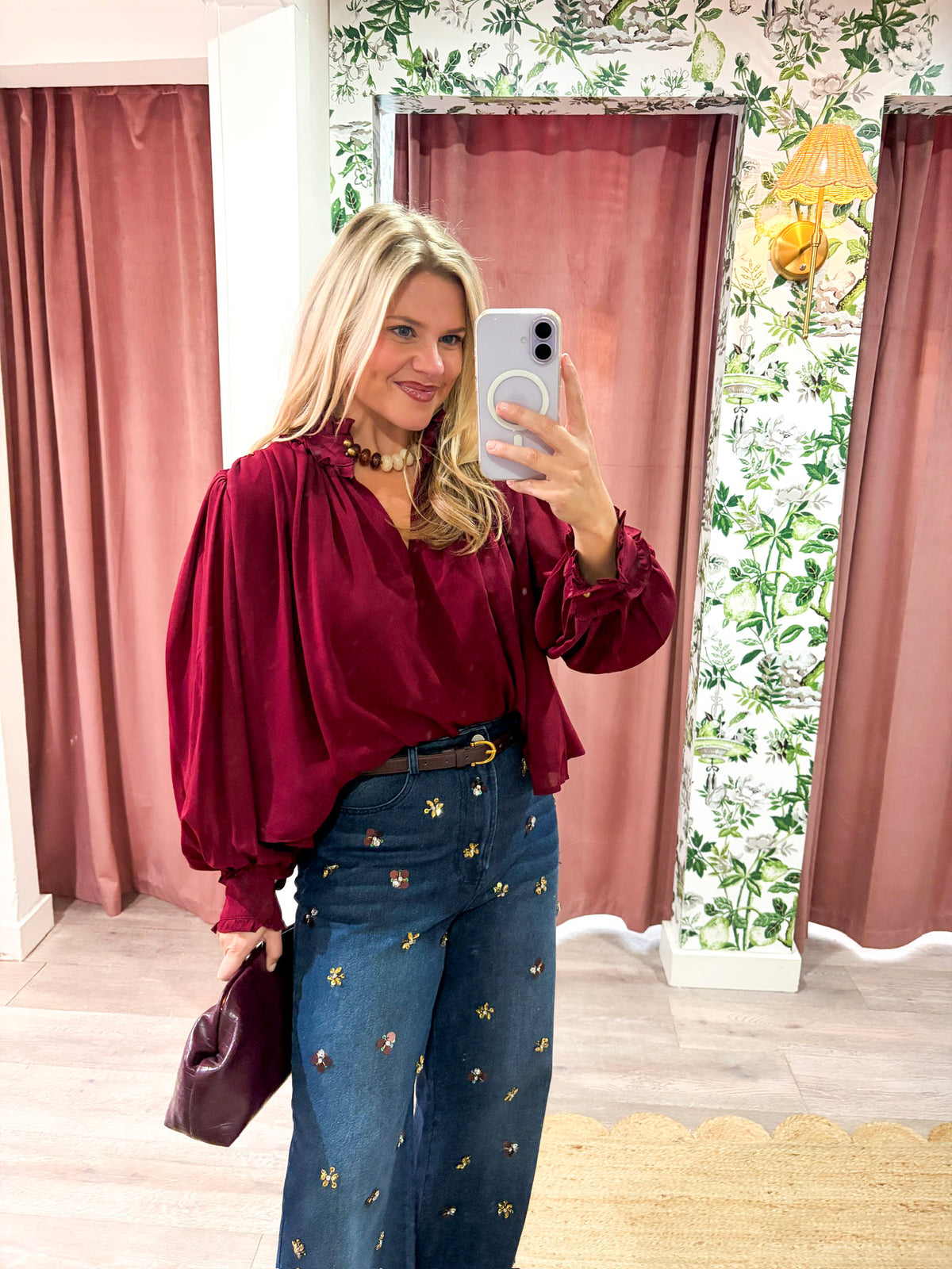 Francesca Puff Sleeve Top-Burgundy