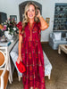 Coastal Brunch Floral Midi Dress-Garnet