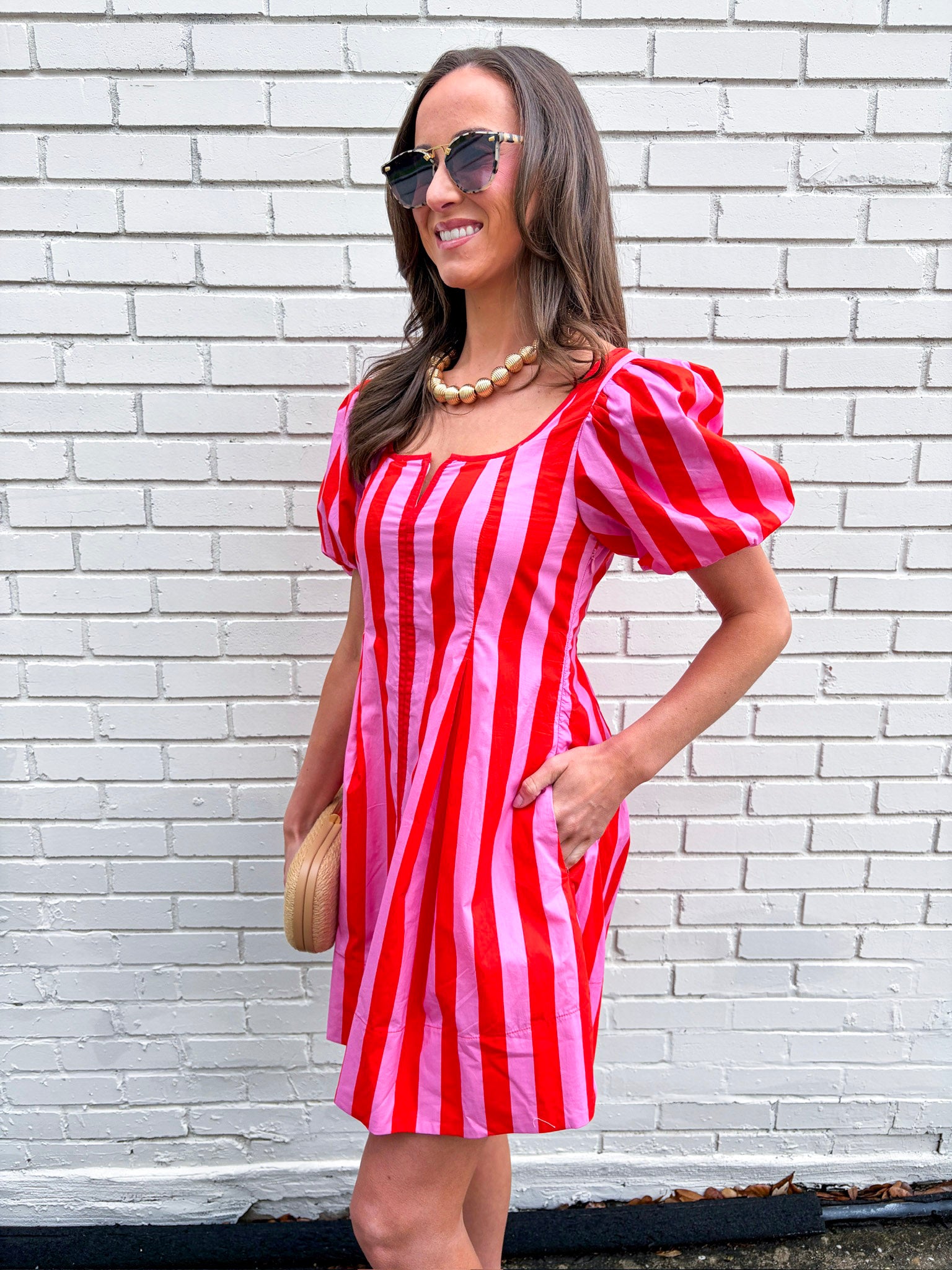 Boardwalk Babe Mini Dress-Pink/Red