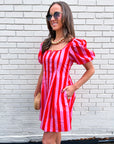 Boardwalk Babe Mini Dress-Pink/Red