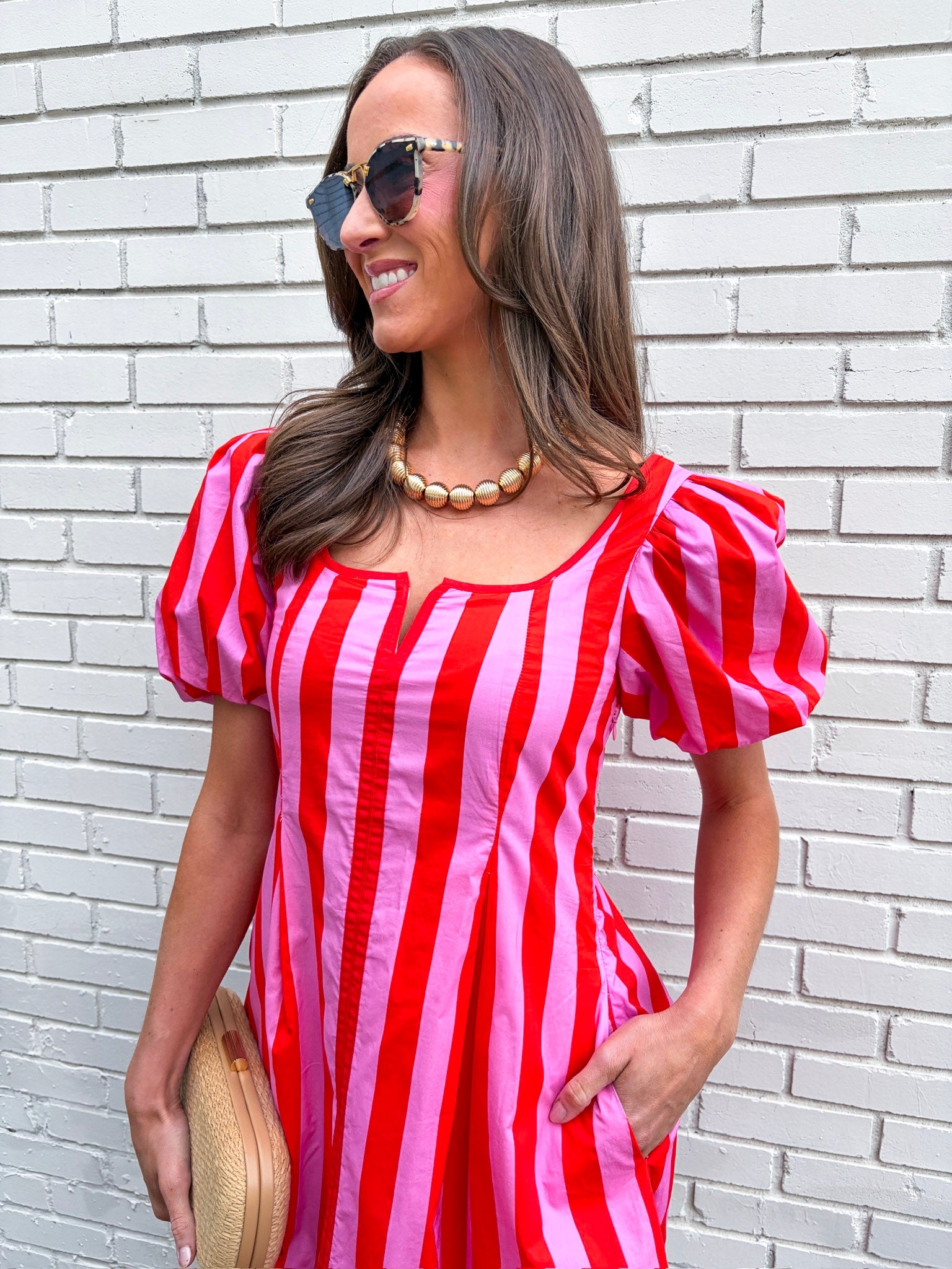 Boardwalk Babe Mini Dress-Pink/Red
