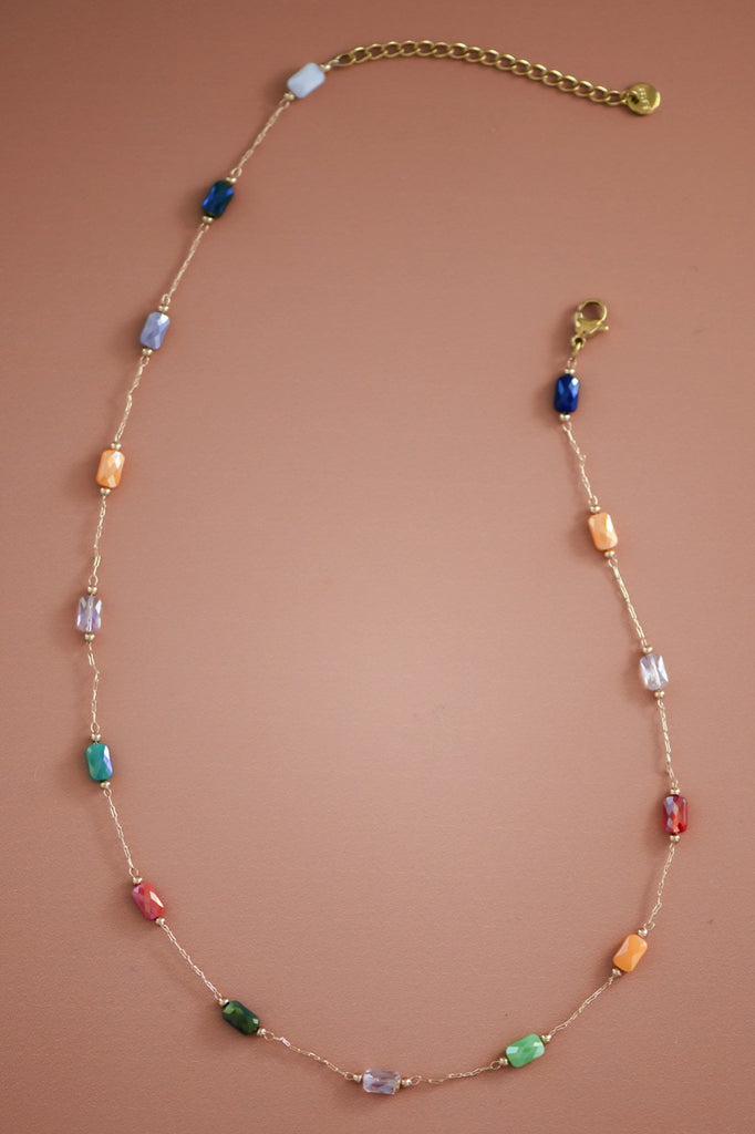 Rainbow Bead Chain Necklace- Multi