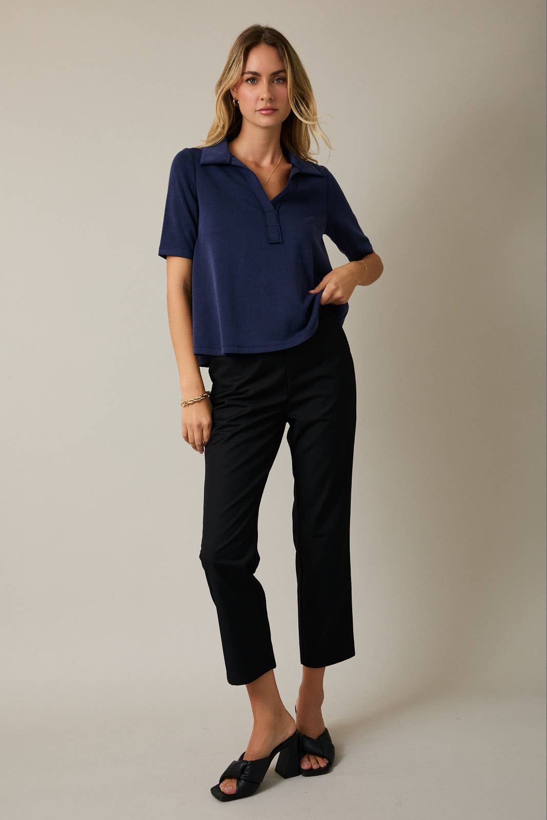 Office Chic Polo Top-Navy