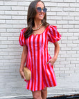 Boardwalk Babe Mini Dress-Pink/Red