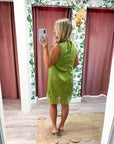 Romantic Evening Mini Dress-Olive