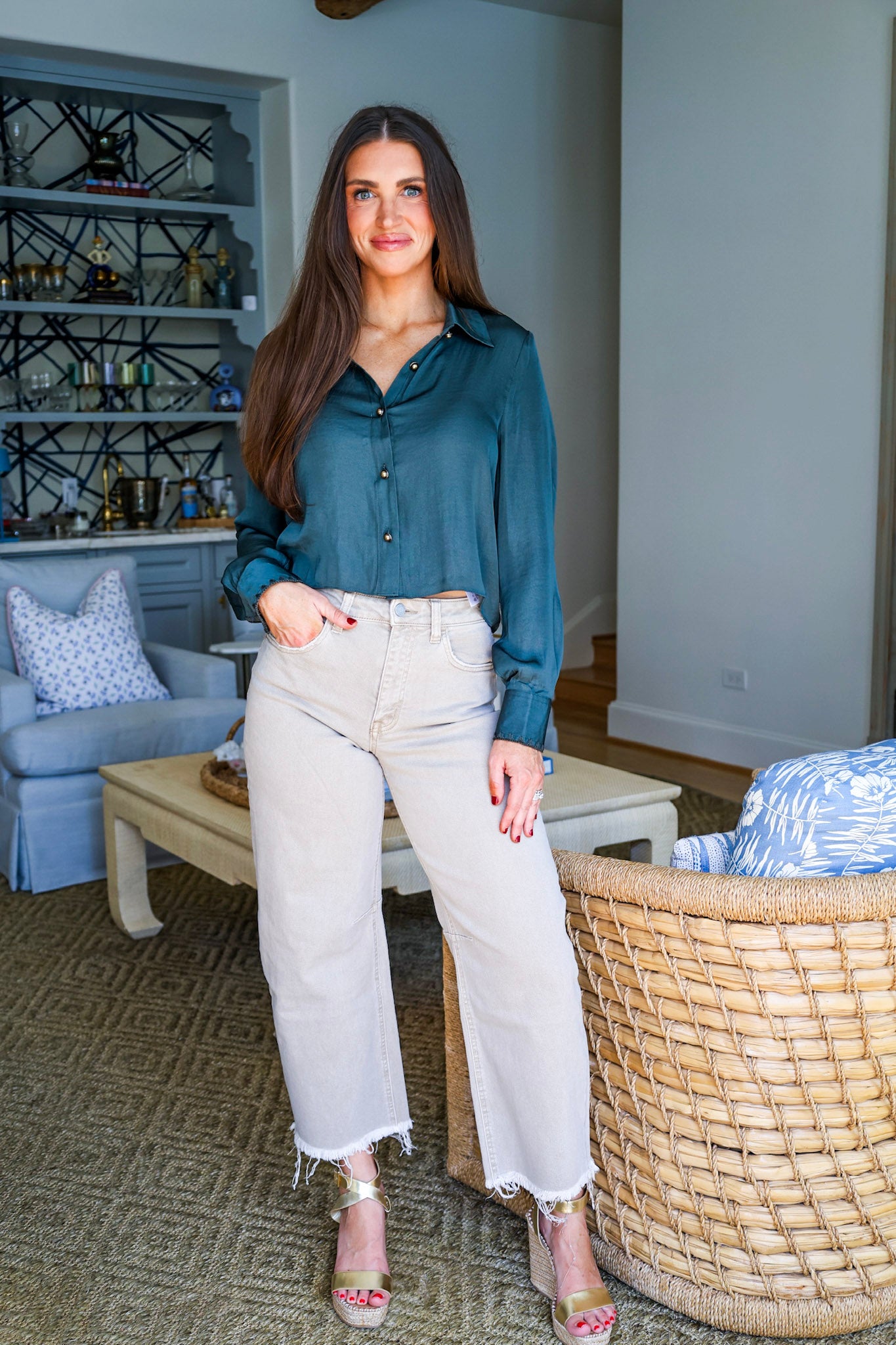 Kind Heart Button Up Top-Forest Green