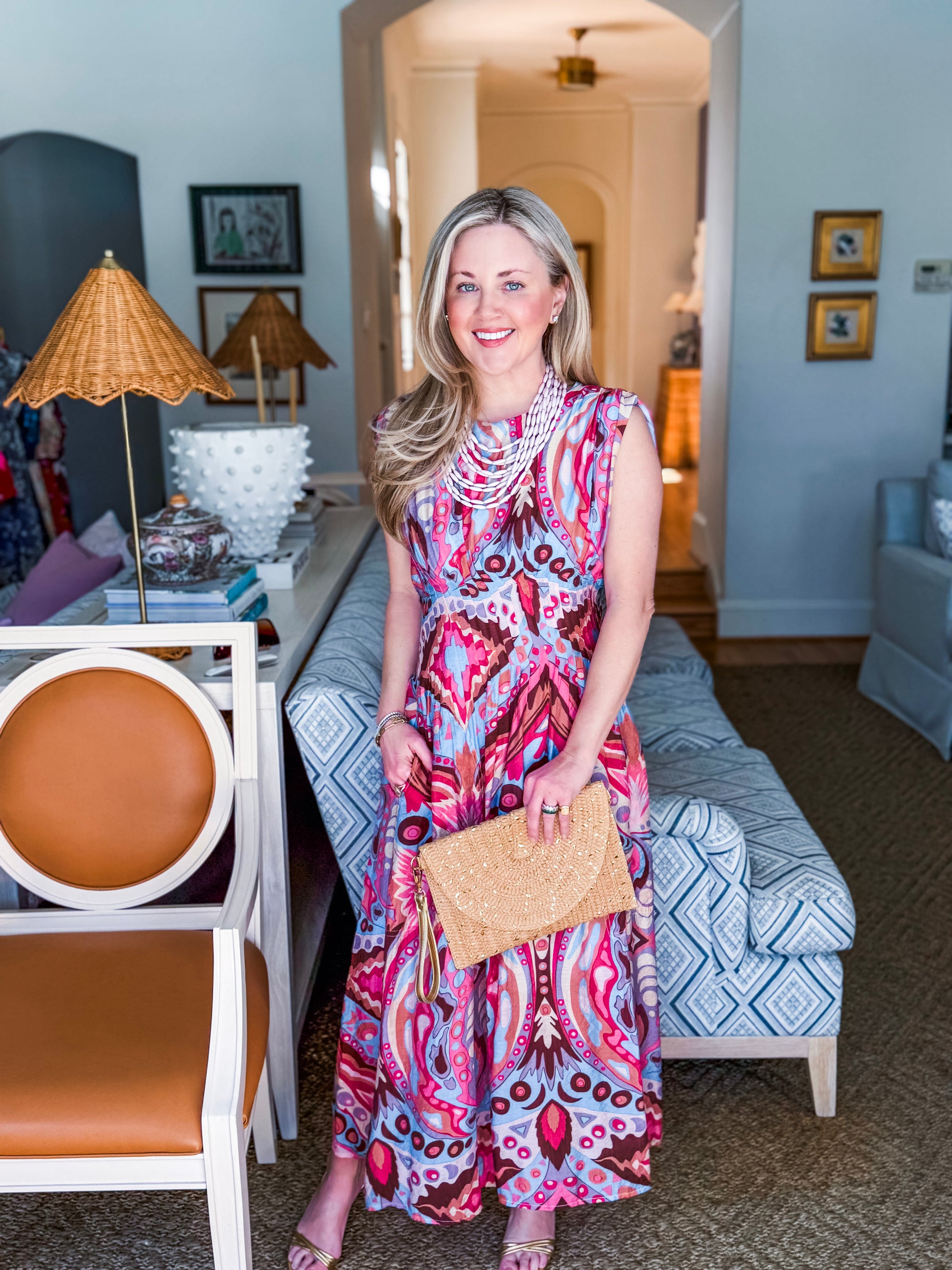 Sedonia Sunset Midi Dress-Pink/Blue