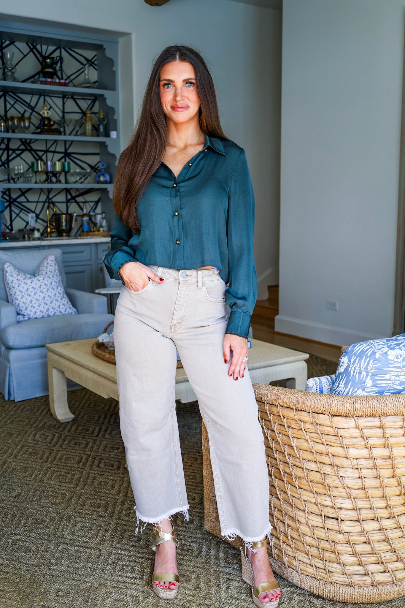 Kind Heart Button Up Top-Forest Green