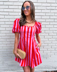 Boardwalk Babe Mini Dress-Pink/Red