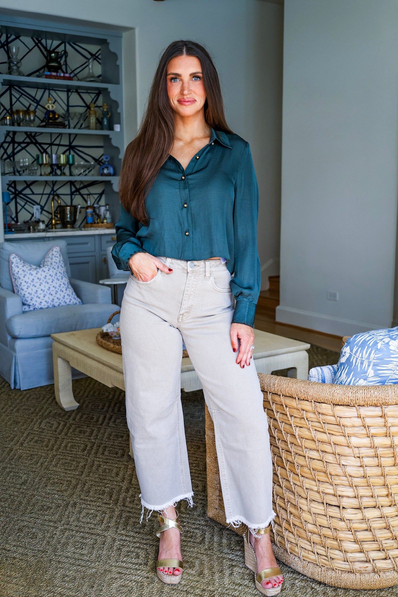 Kind Heart Button Up Top-Forest Green