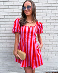 Boardwalk Babe Mini Dress-Pink/Red