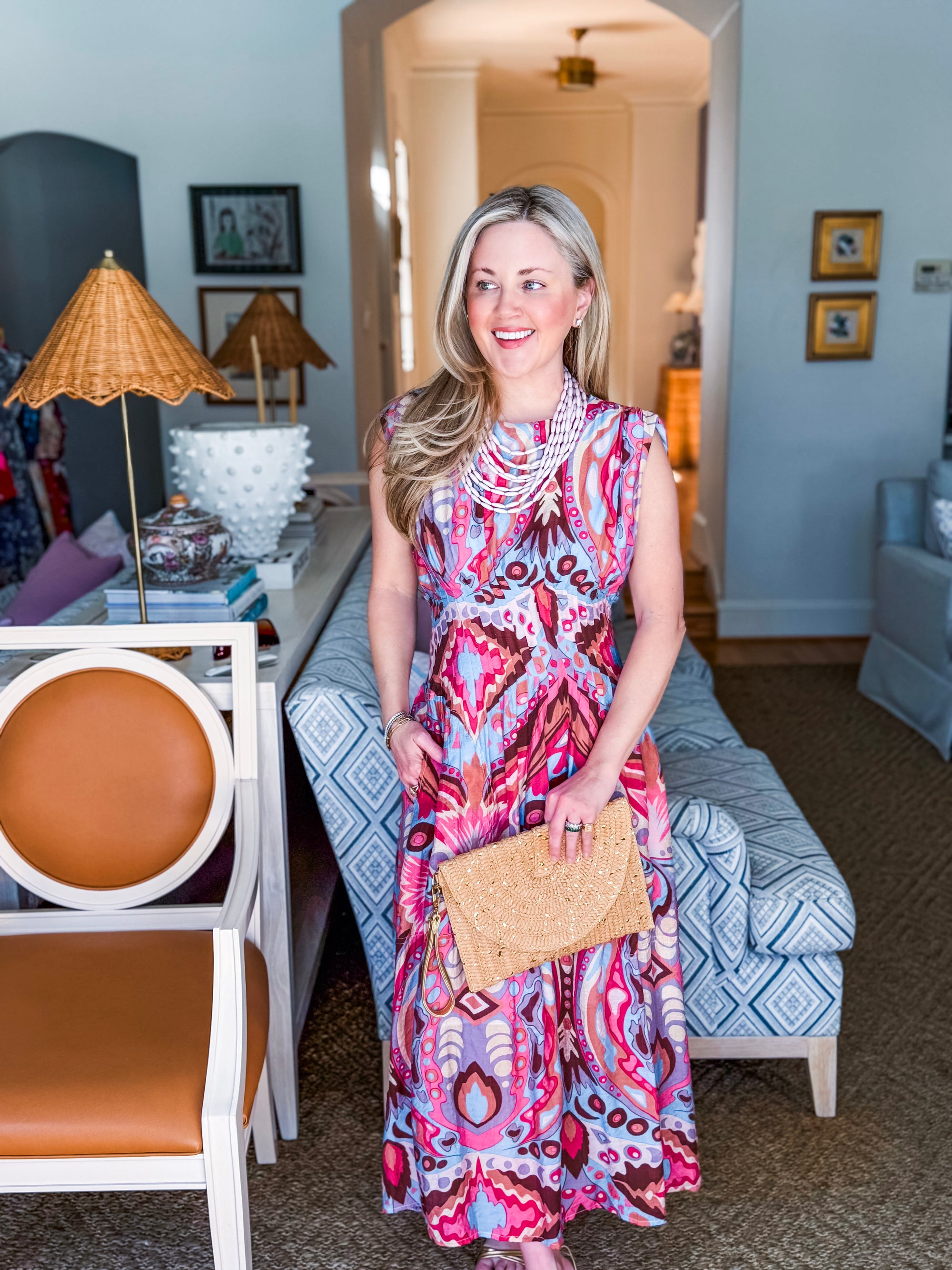 Sedonia Sunset Midi Dress-Pink/Blue