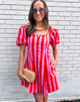 Boardwalk Babe Mini Dress-Pink/Red