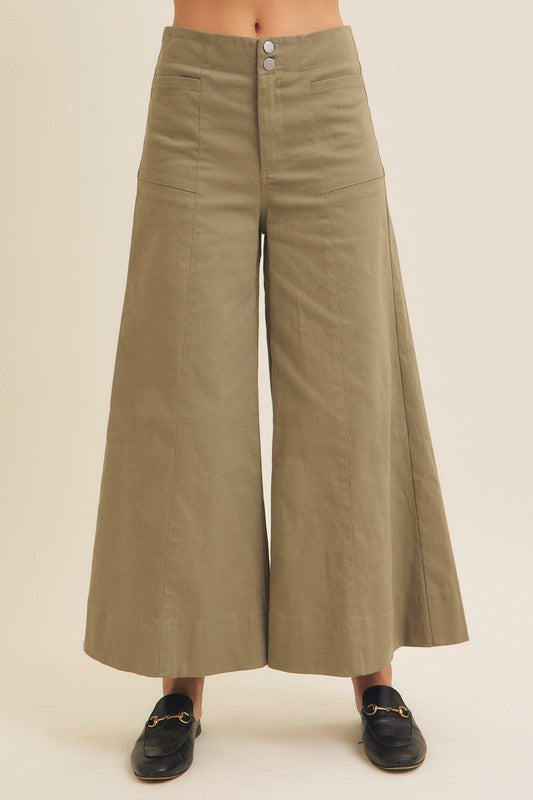 Milan Mornings Wide Leg Pants- Olive