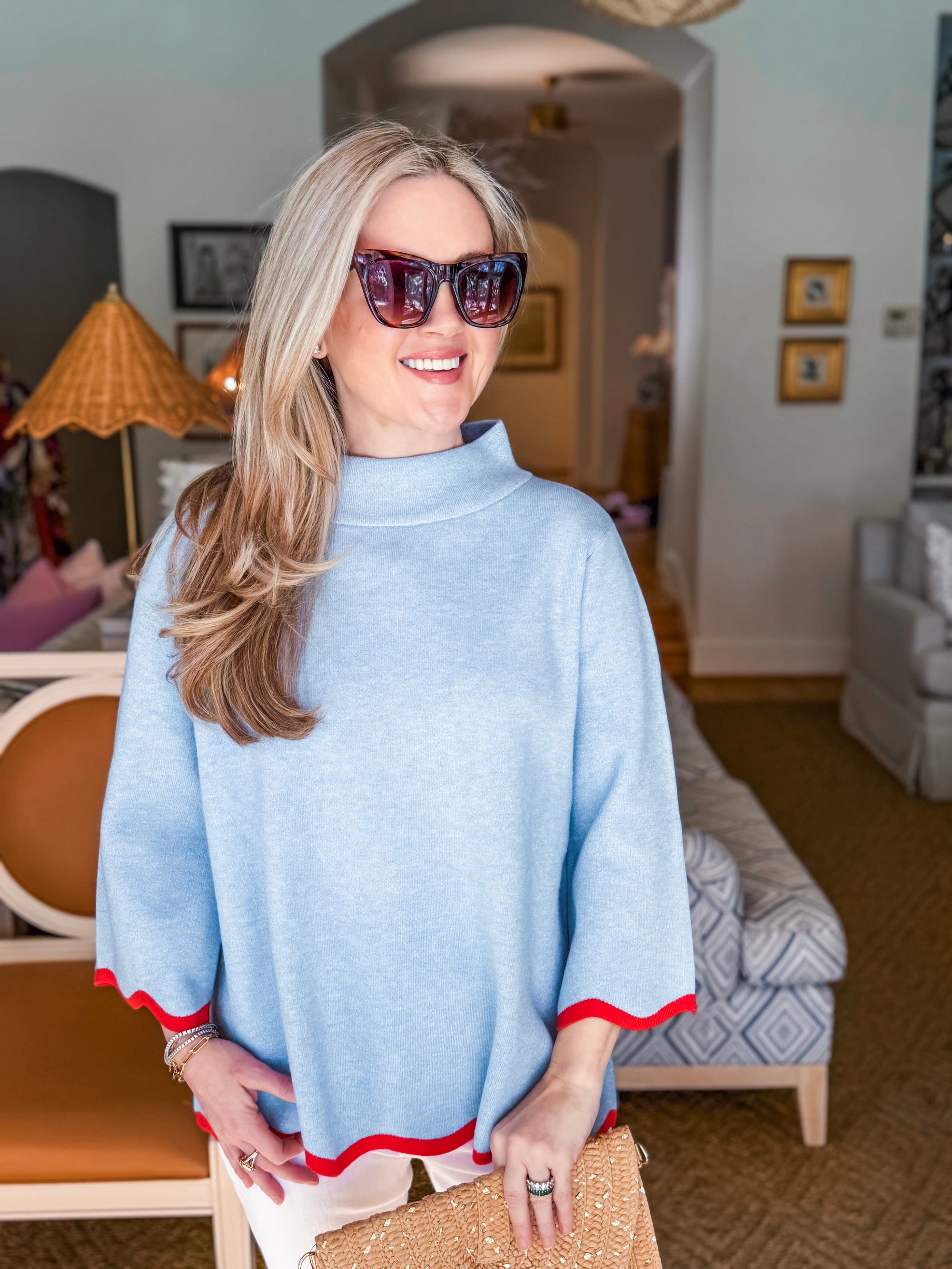 Go With the Flow Knit Top-Soft Blue/Orange Red
