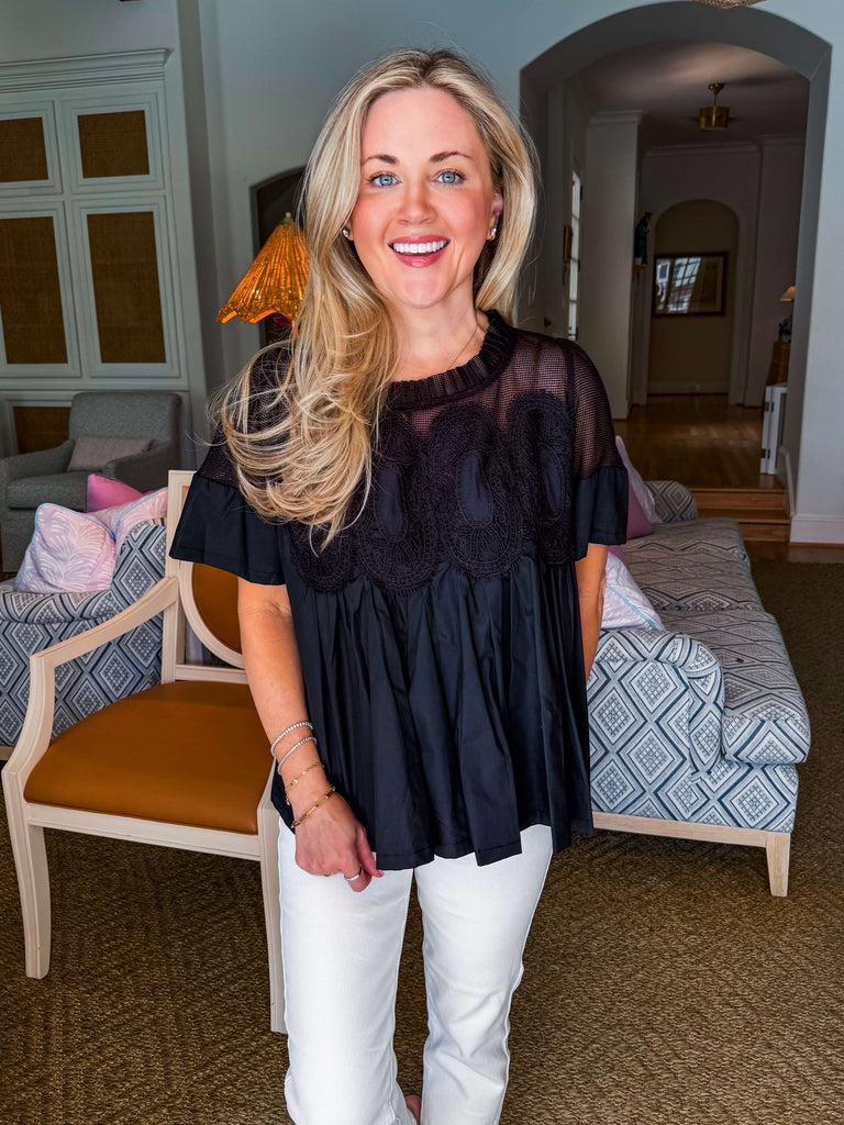 Soft Vibes Applique Top-Black