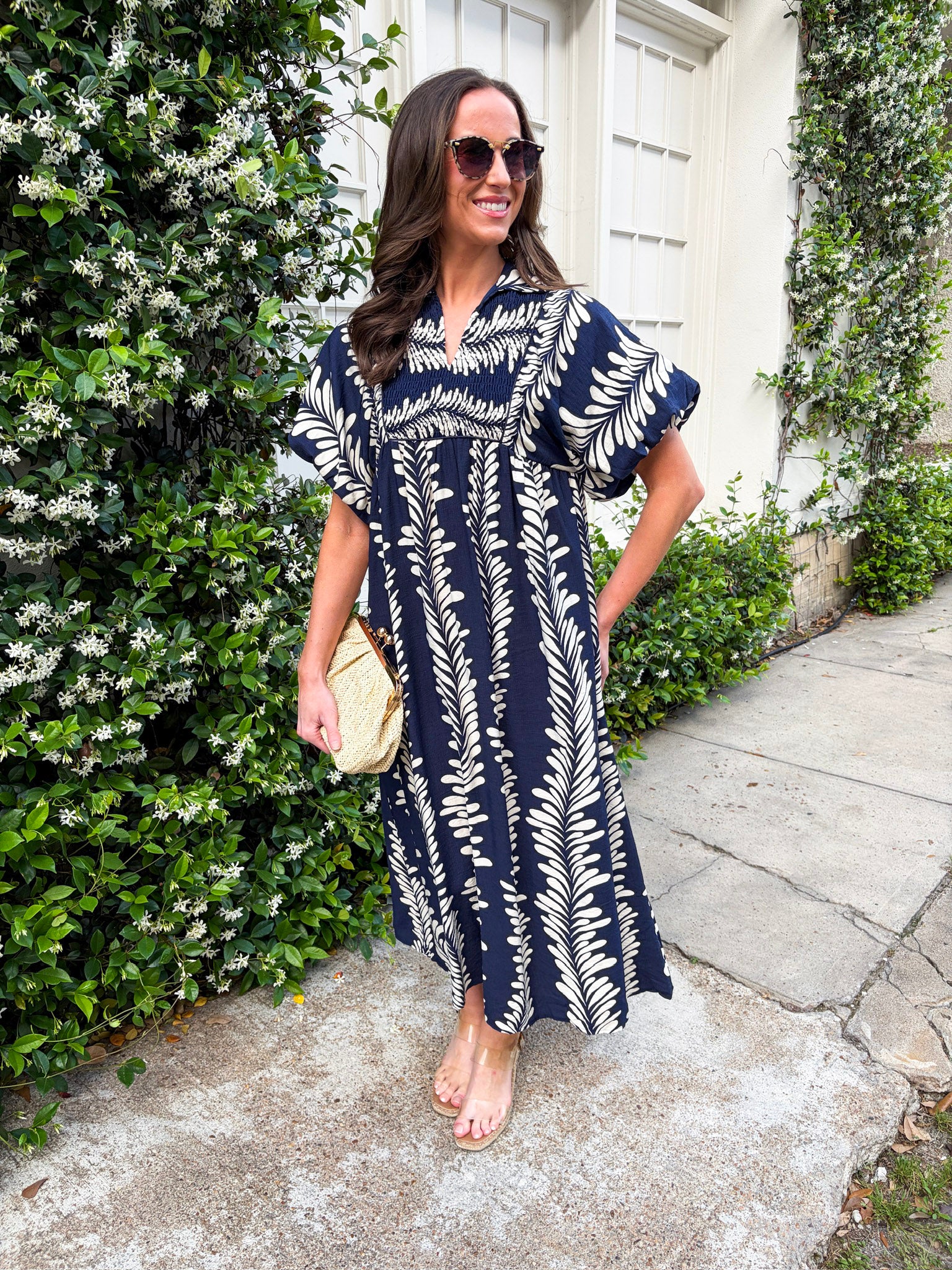 navy cream dress Andrea Colourblock Dress