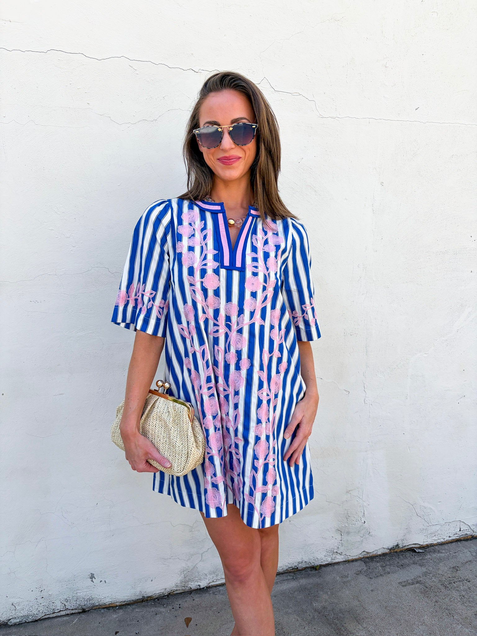Riviera Maya Embroidered Shift Dress-Blue Pomp & Circumstance Boutique by Marie Earthman Riviera Maya Embroidered Shift Dress-Blue Pomp & Circumstance Boutique by Marie Earthman