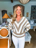 Double Down Striped Sweater- Ivory Taupe