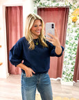 Eleanor Bubble Sleeve Sweatshirt-Navy