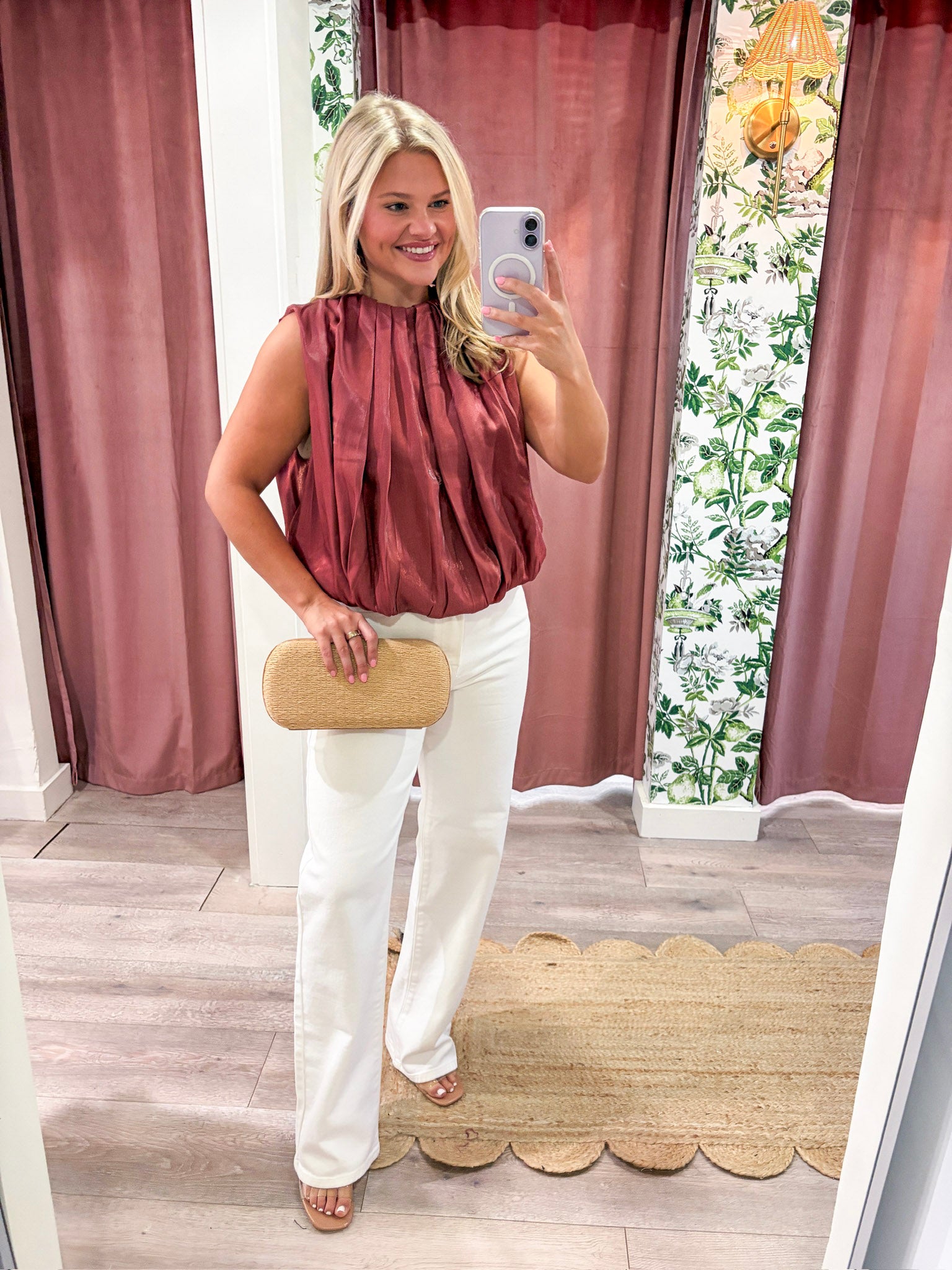 Estelle Pleated Balloon Top-Rust