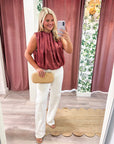 Estelle Pleated Balloon Top-Rust