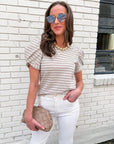 Sunny Stripe Puff Sleeve Top-Beige