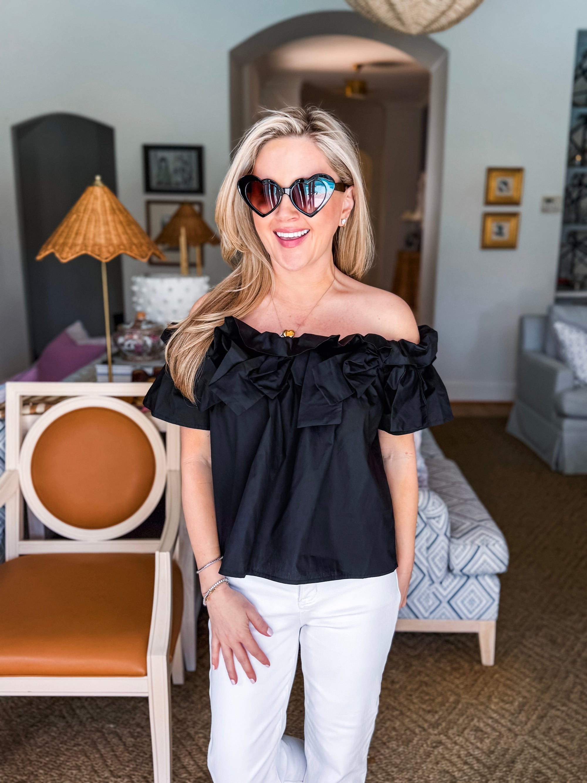 Great Night Off Shoulder Top-Black
