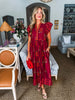Coastal Brunch Floral Midi Dress-Garnet