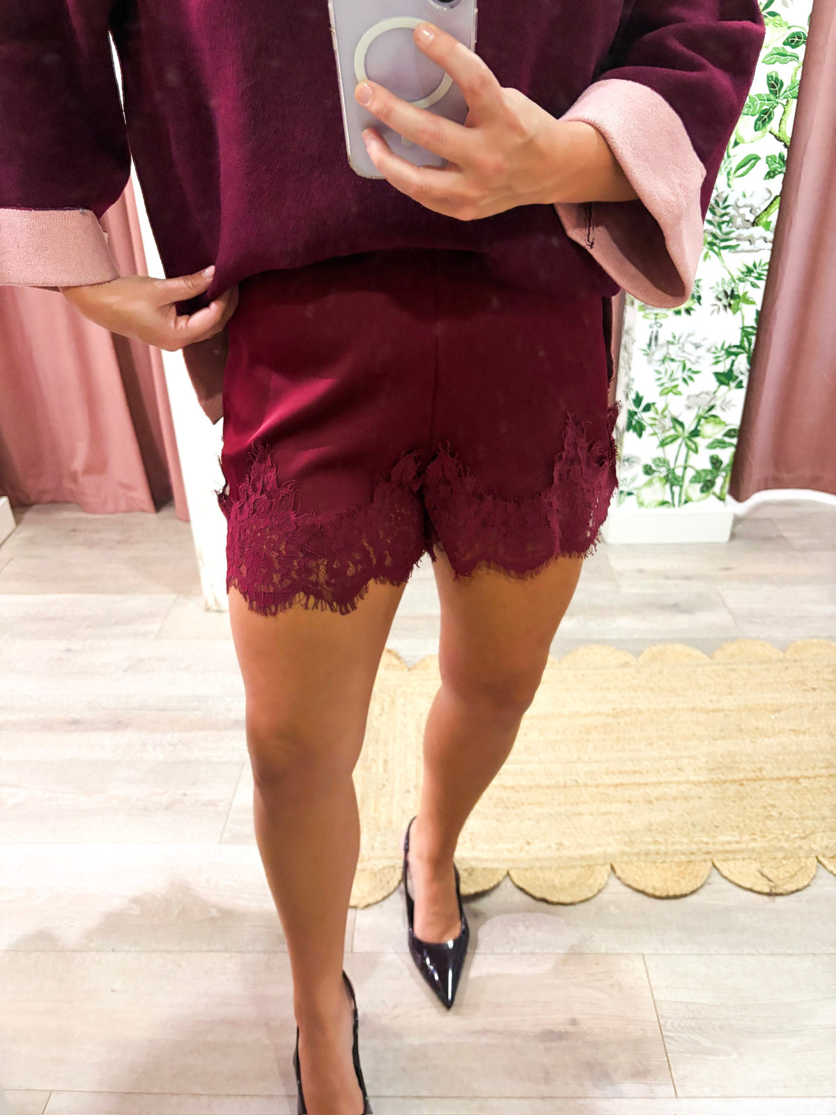 Satin Allure Shorts-Burgundy