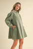 Catching Attention Denim Dress- Ash Olive