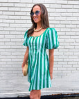Boardwalk Babe Mini Dress-Green/Mint