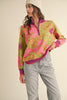 Cozy Florals Zip Pullover- Fuchsia Sage