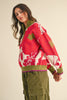 Cozy Florals Zip Pullover- Olive Coral