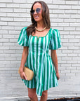 Boardwalk Babe Mini Dress-Green/Mint