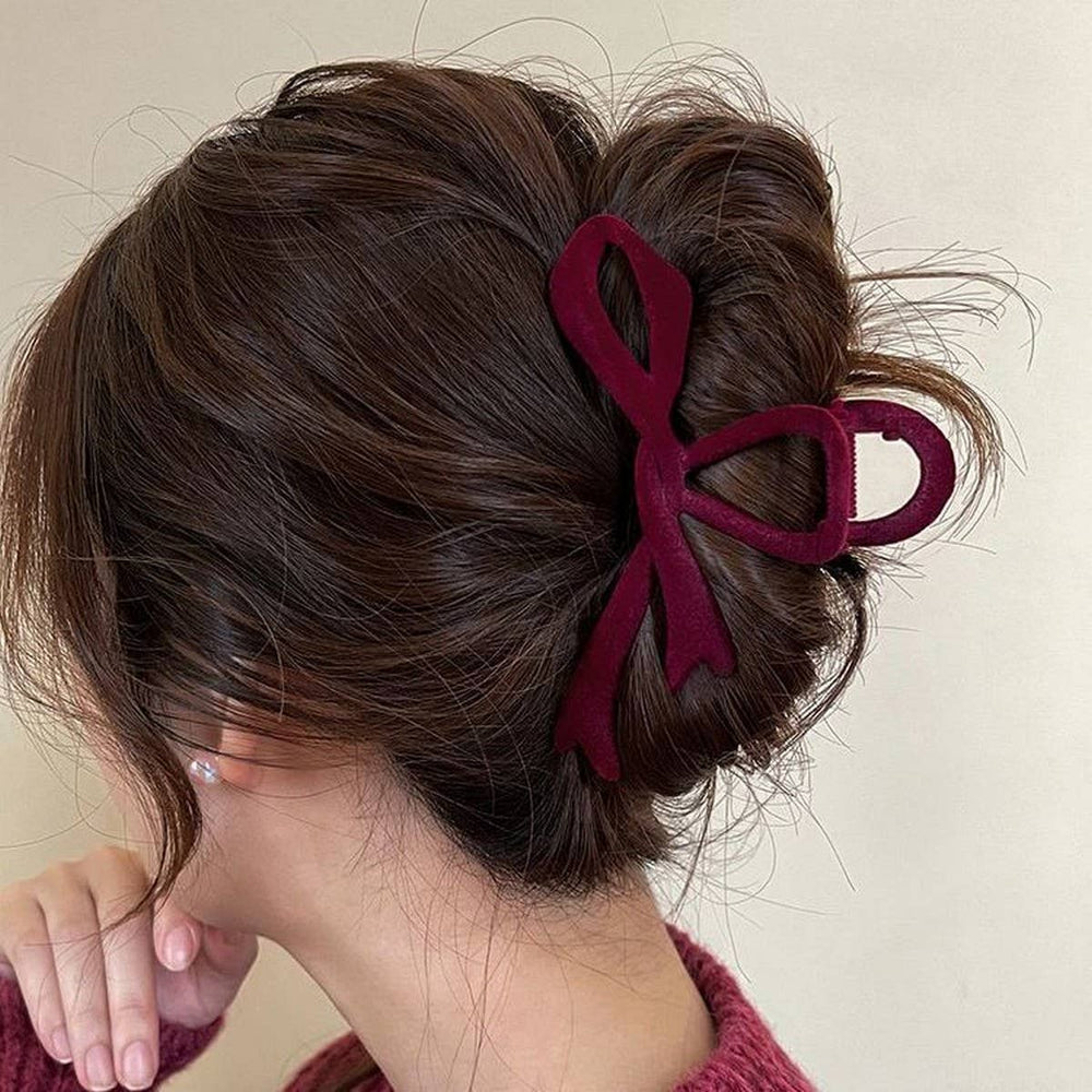 Velvet Bow Hair Clip-Wine