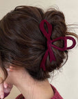 Velvet Bow Hair Clip-Wine