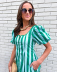 Boardwalk Babe Mini Dress-Green/Mint